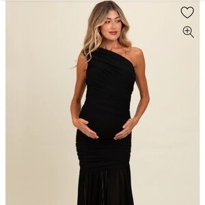 Pinkblush Black Ruched One-Shoulder Maternity Evening Dress